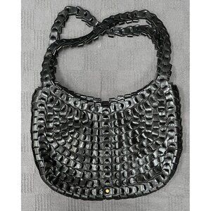 Vintage Marco Avane Black Woven Leather Purse  Brass Metal Accents